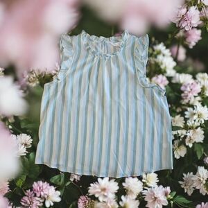 LC Lauren Conrad Blue and White Striped Ruffled Blouse XXL